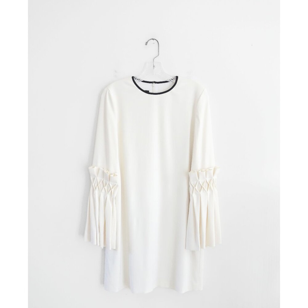 Mother of Pearl Warm White Stretch Wool Long Bell Sleeve Shift Dress sz US 10 8